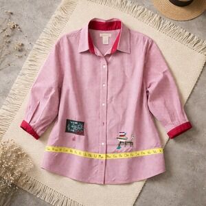 Bechamel 1X Vintage Woman's Vintage Red Gingham Teacher Button Shirt Embroidered